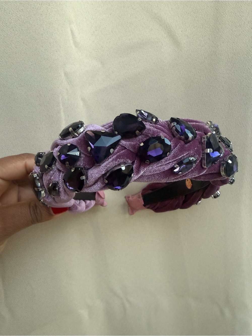 Purple habdmade Jeweled Velvet Headband- Women Accessories - Picture 3 of 3